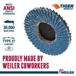 Weiler 50960 2" Bobcat Mini Abrasive Flap Disc, Flat (TY27), Type R Mount, 120Z (Pack of 10)