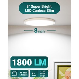 Sunco 24 Pack 8 Inch Canless Slim Recessed Lighting, LED Flush Mount Ceiling Light, Thin Round Flat Panel Fixture, 1800 LM, 15W=100W, Selectable CCT 2700K/3000K/4000K/5000K/6000K, Dimmable ETL