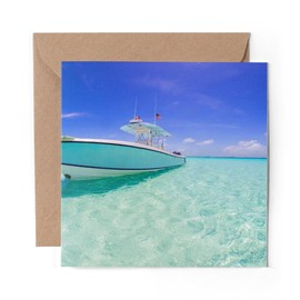 1 x Greeting Card Fishing Boat Bahamas Holiday Beach - Blank Birthday Celebration Anniversary #8099