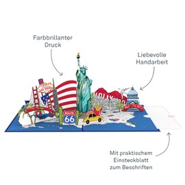 papercrush papercrush® Pop Up Karte USA - Gutschein für USA Reise, Reisegutschein für Urlaub in Staaten, Geldgeschenk & Gutscheinkarte zum Geburtstag für US Städtetrip nach New York - 3D Amerika Geburtstagskarte