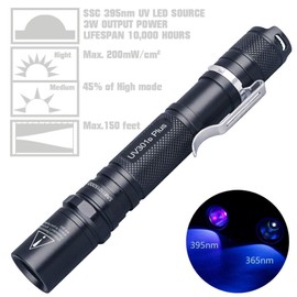 LIGHTFE Blacklight 395nm UV Flashlight UV301A-Plus with SSC UV LED, Pure Beam for UV Glue Curing Light, Rock and Mineral Fluorescent Glowing, Pet Urine Detector Light, AC Leak Detector