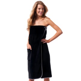 Morgenstern Katja Women's Sauna Towel Wrap with Pocket, 90 cm Long, Cotton, black