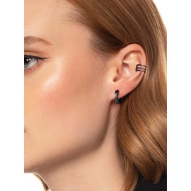 Suplight 925 Sterling Silver Ear Cuff for Women, Earrings for Women Trendy Black Plated Ear Cuffs Non Piercing, Painless Non-slip Huggie Clip On Cartilage Earring Dainty Jewelry for Women