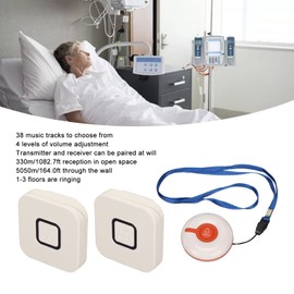 Wireless Pager for Carers with Extra Long Range Transmission, 4 Level Volume Control and 38 Song Options for Elderly Appreciating People