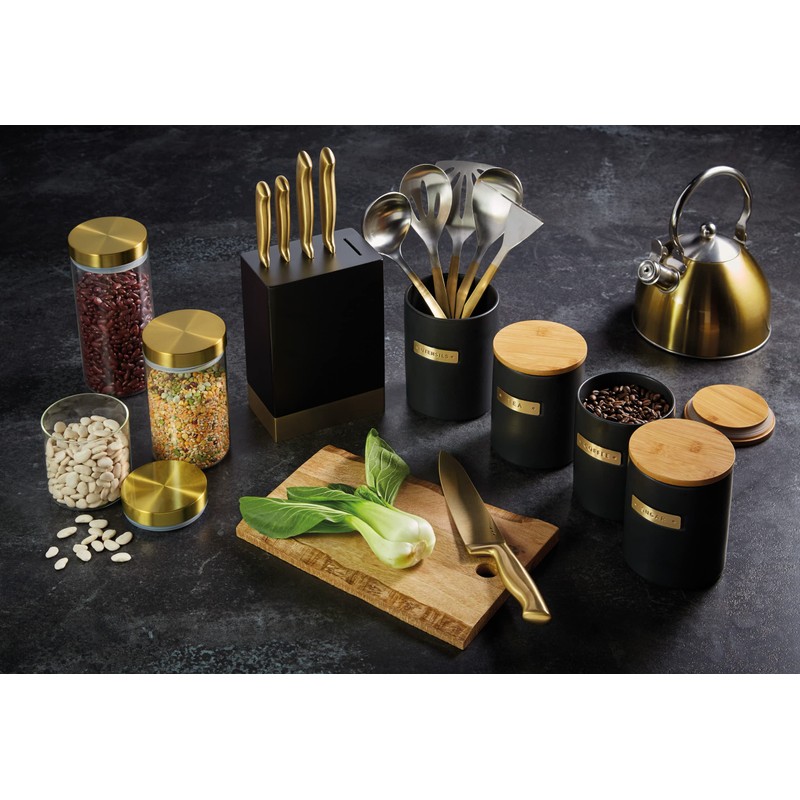 MasterClass Stoneware and Brass-Effect Kitchen Utensil Holder, Black