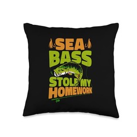 Sea Bass Stole My Homework Fisherman Bass Fishing Throw Pillow