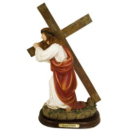 Easter El Via Crucis Estatua Jesus Carrying Cross Holy Figurine Sculpture (12 Inch)
