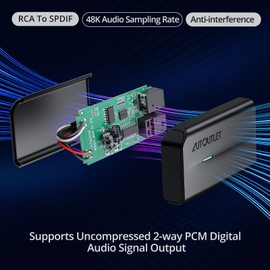 AUTOUTLET RCA to SPDIF Converter with Built-In Cables, RCA to Optical/Toslink, Analog to Digital Audio Converter, Supports 48 K Sampling Rate & Uncompressed PCM Audio for Clear Home Theater Sound