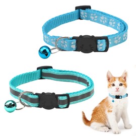 2 Pcs Reflective Cat Collar with Bell, Cat Collars Quick Release with Anti-Lost Bell to fit all Boy and Girl Cat (BLUE)