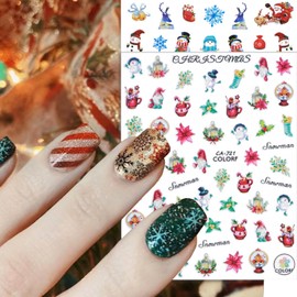 Christmas Nail Art Sticker Decals 3D Self-Adhesive Snowflake Santa Claus Snowman Design Nail Decals Cute Penguin Elk Nail Art Sticker Acrylic Nail Decoration for Women Manicure Accessories Supplies