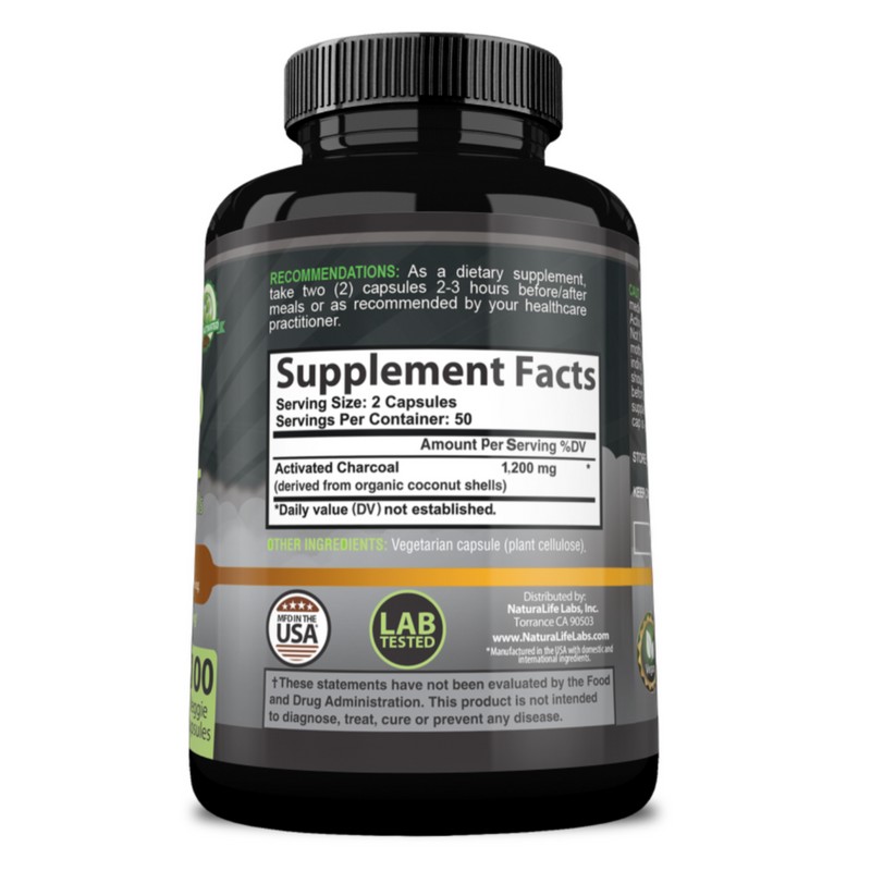 NaturaLife Labs Activated Charcoal 1,200 mg per serving - 100