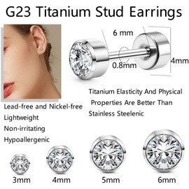 YADOCA 4 Pairs G23 Titanium Stud Earrings for Women Girls Silver Earrings Set Cubic Zirconia Nickel Free Mens Earrings Cartilage Earrings Hypoallergenic for Sensitive Ears 3/4/5/6mm, 1