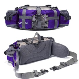 Outdoor Fanny Pack Hiking Camping Fishing Waist bag 2 Water Bottle Holder Lumbar Pack (Purple)