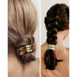3P Metal Hair Ties for Women Gold Hair Cuffs Wrap Hair Ties,Gold Metal Double Arch Elastic Hair Ties Retro Metal Ponytail Cuff Gold Ponytail Hair Ties Metal Ponytail Cuff for Thick Hair (A)