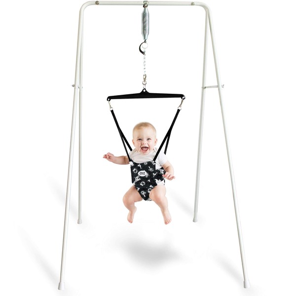Jolly Jumper **Classic** - Black Safari Safari- The Original Jolly Jumper with Stand. Trusted by Parents to Provide Fun for Babies and to Create Cherished Memories for Families for Over 75 Years.