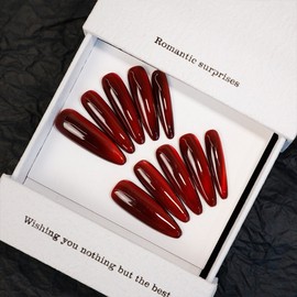 [Overseas] 2025 Fall Nail Art 2025 Fall Winter Nail Patch Luxurious Feeling Vest Nails Nail Base L/19874 Ruby Length 4ea