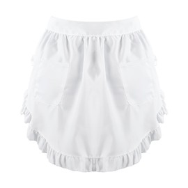 ValueBargain Women's White Apron with Ruffles and 2 Pockets & Adjustable Ties Made of High-Quality Polyester Machine Washable for Cooking and Kitchen