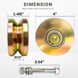 JUSOO 4-inch Diameter x 1.8-Inch Wide V Groove Sliding Gate Wheels, Sliding Gate Rollers, Heavy Duty V Track Steel Gate Wheels,3000 lbs Max.Load, with Double Bearing