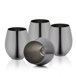 WOTOR Black Stainless Steel Wine Glasses Set of 4, 18oz Unbreakable Stemless Metal Wine Glass for Outdoor, Travel, Camping, Pool
