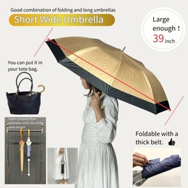 SUGITA Japan-made Short Wide Umbrella, Compact, UV proteciton, Lightweight, Solid color cut-out, Bamboo Handle with Tassel 27129 (BEIGE)