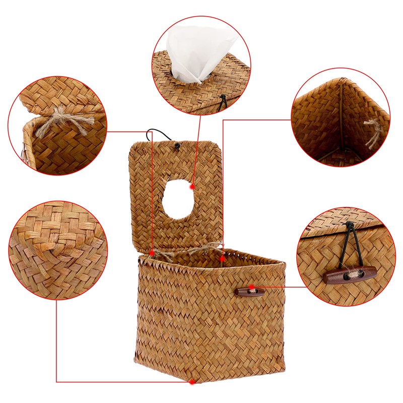 BTSKY Square Seagrass Tissue Box - Decorative Woven Basket Paper