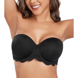 DotVol Women's Multiway Strapless Bra Full Figure Underwire Contour Beauty Back Plus Size Bra(42DD,Lace Black)