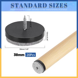 Glarks 20pcs Black 38MM Furniture Glide Screw-on Furniture Antiskid Felt Pad Slider Floor Protector for Wooden Leg Feet of Chair Table Sofa Stool