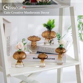 Glasseam Mushroom Plant Propagation Stations: Amber Glass Terrarium Jar Set of 10 Cute Planters for Indoor Plants Mini Propagate Station Unique Christmas Birthday Gifts for Women Home Office Decor