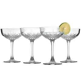 Pasabahce Coupe Cocktail Glasses Set Of 4 - Exclusive Martini, Margarita Glasses - Timeless Champagne Coupe Glasses - Crystal Design - 8.6 oz Long Stem Glassware