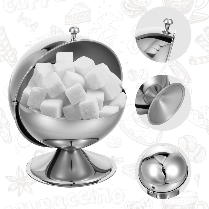 Stainless Steel Sugar Bowl with Roll Top, Stainless Steel Spherical