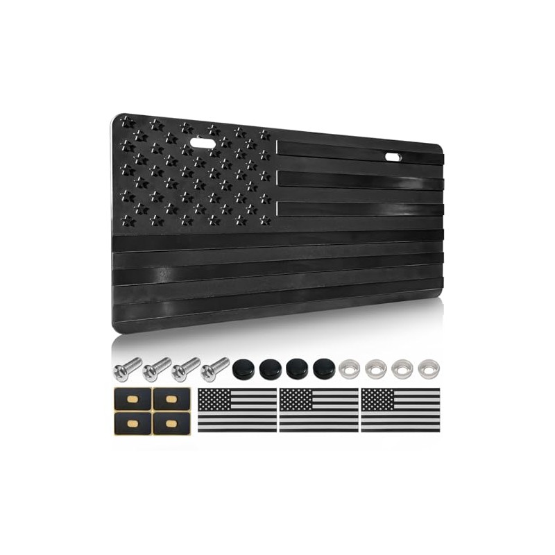 FBJTDQ American Flag License Plate - Black Front Decorative Plates