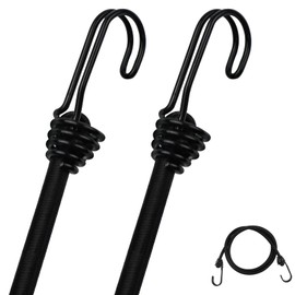 DRERIO 2 Pcs Bungee Cord with Hook 1m Heavy Duty Bungee Straps, Luggage Tie Downs Black Elastic Rope with Metal Hooks, Long Sizes Bundy Cord for Motorcycle Car Caravan Trunks Locking Load Securing