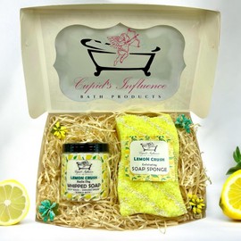 Lemon Crush Bath Gift Set | Whipped Soap & Exfoliating Soap Filled Sponge | Citrus Collection | Secret Santa Gifts | Mother's Day Gifts | Father's Day Gifts | Lemon Body Scrub | Valentine's Day Gifts