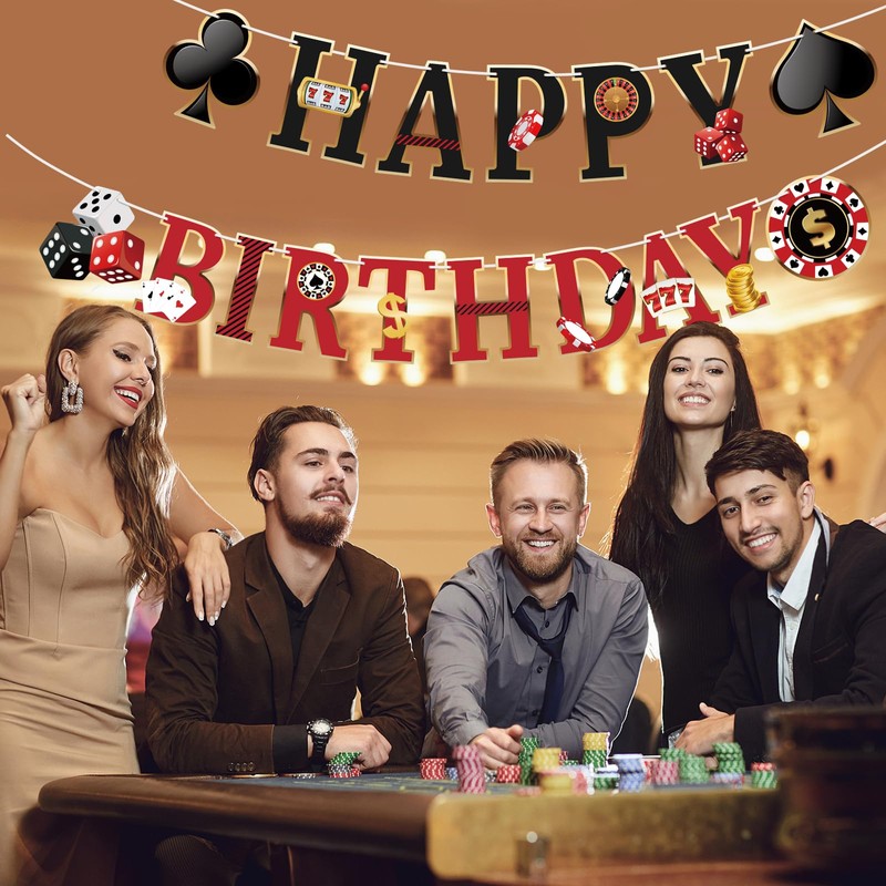 Lemicin Casino Happy Birthday Banner Casino Theme Party Decorations Poker