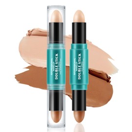Apooliy 2-in-1 Cream Contour & Highlighter Sticks,2pcs Non-Greasy Bronzing and Illuminating Makeup,Sculpt 3D Effects,Easy-Blend Contour Pen,High Pigment