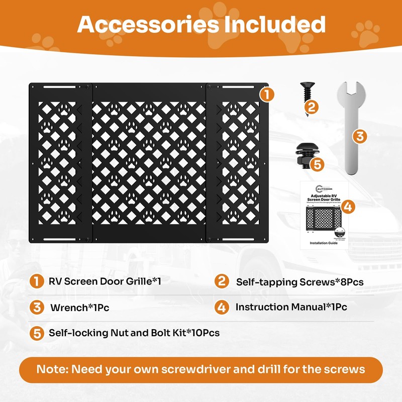 Adjustable RV Screen Door Protector — 21" - 31.5", Aluminum
