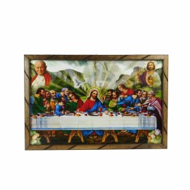 Ultima Cena Imagen  Juan Pablo II,San Judas Tadeo Cuadro Rustico Madera 36”x24"