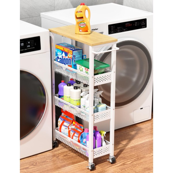 OKZEST Utility Slim Storage Cart, 4 Tier Small Rolling Kitchen