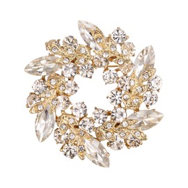 EVER FAITH Österreichischer Kristall Wedding Bridal Blatt Blume Kranz Brosche Pin Gold-Ton