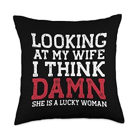 Best Dad Pillows Husband Birthday Fathers Day Gift Looking at My Wife Lucky Woman Funny Fathers Day Husband Men Throw Pillow, 18x18, Multicolor