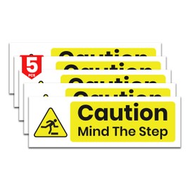 Stcky 5 x Caution Mind the Step Vinyl Stickers 150 X 50mm - Indoor/Outdoor Waterproof Vinyl