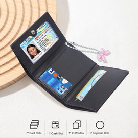 Modacarry Small Wallet Bunny Floral Heart Coquette Bow Print Wallet with ID Credit Card Slots for Women Girls, BLACK, Minimalist