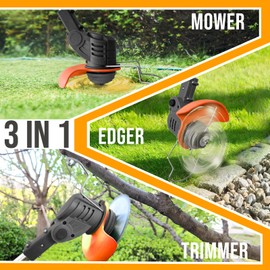 Cordless Weed Wacker Battery Powered Weed Eater with 2 Battery and Charger, 21V Electric Grass Trimmer with Metal Blade, 3 in 1 Stringless Weed Trimmer, Brush Cutter, Edger for Lawn Yard