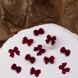 Valentine Bow Nail Charms 20PCS Wine-Red Velvet Bow Nail Accessories Autumn&Winter Three-Dimensional Bow Tie Nail Decorations Mixed Style Bow Nail Art Charms for Valentine Nail Art