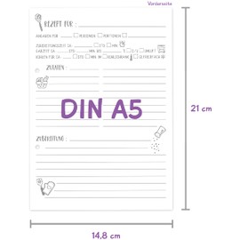KuschelICH 40 Recipe Sheets DIN A5 for Writing Yourself, Perforated Recipe Cards Refill Pack (A5)