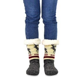 Winter Thermal Socks for Men Double Layer Crew Snowflake Deer 3 Pair 10-13 Non-Skid Bottoms Heather Grey Charcoal Grey Black