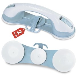 2 Pack Showers Grab Bars with 3 Suction Cups, Heavy Duty Shower Handle Removable Shower Handles Safety Grab Seniors Elderly Handicap for Bathroom Bathtubs Toilet, Blue