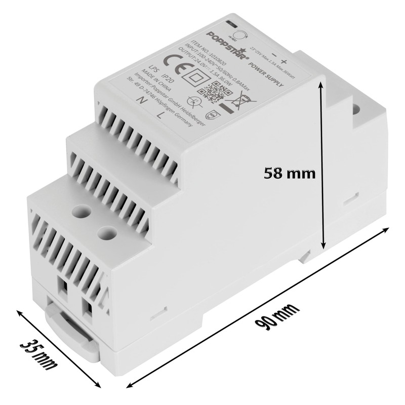 Poppstar 24V Transformer DIN Rail output 24 V DC 1.5