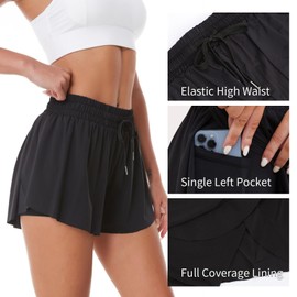 Mayoii Women's Swim Shorts with Pocket High Waist Tummy Control Swimwear Bottoms Board Beach Shorts (UK, Alpha, S, Regular, Regular, Black)