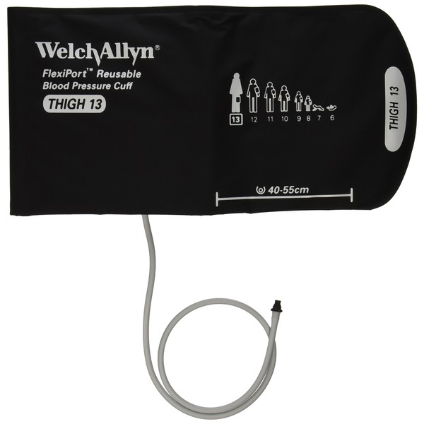 Welch Allyn REUSE-13-1TP FlexiPort - Puños reutilizables para presión arterial con conectores tripropósito de un tubo, muslo, tamaño 13